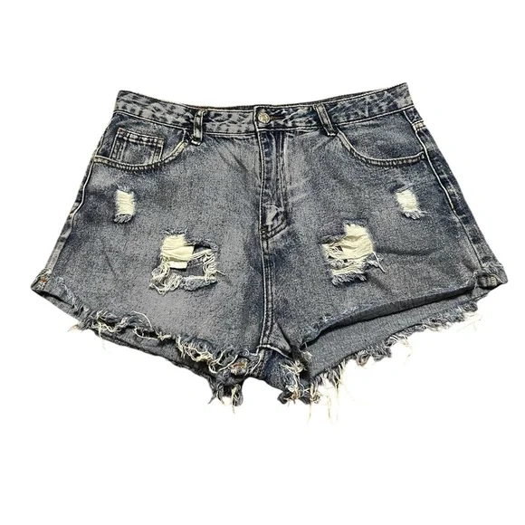 Black denim shorts with distressed details - Picture 1 of 2